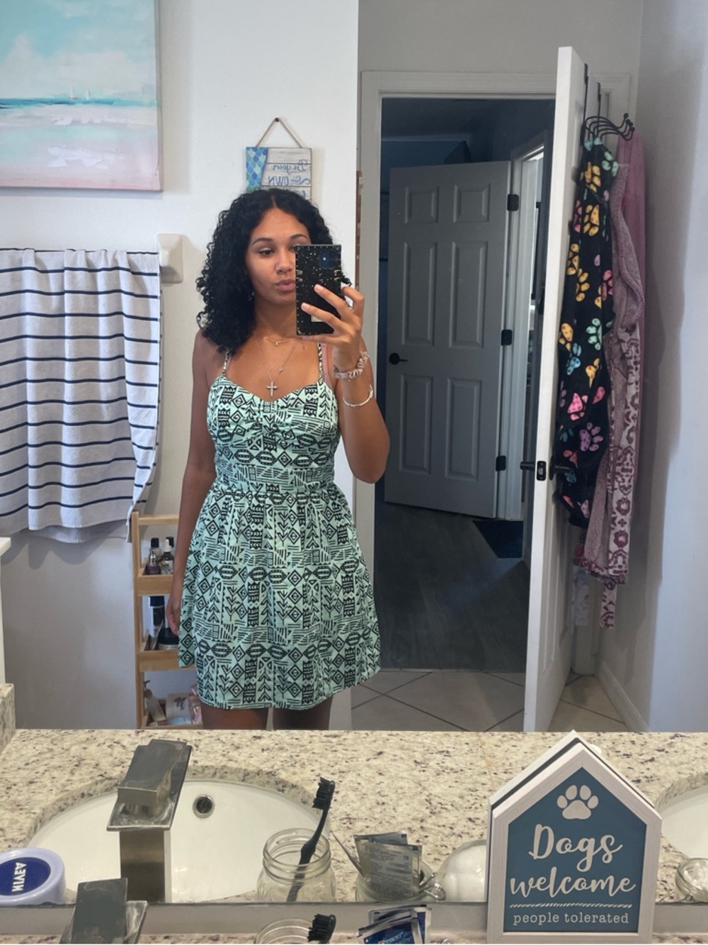 Forever 21 Mint and Black Printed Mini Dress